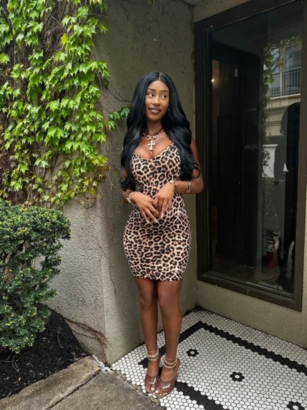 Leopard-Print Mini Bodycon Dress - Brown/Cream
